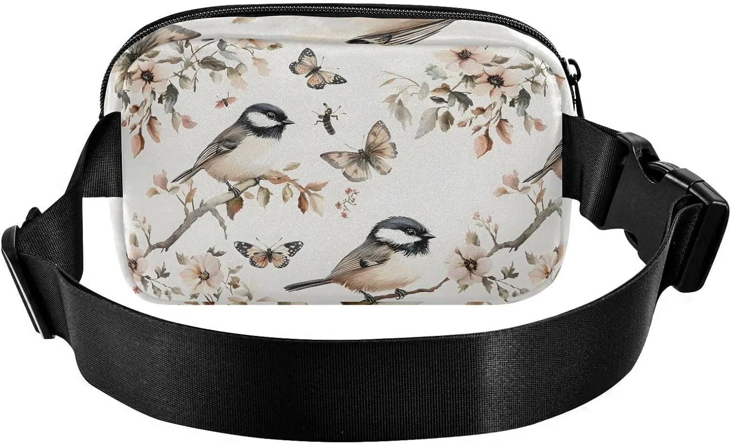 Aesthetic Black - Capped Chickadee Birds Stylish Fanny Pack Waist Bag for Women Men Teens Multipurpose Running Belt Bag Waist Pack with Adjustable Strap for Travel Shopping Running