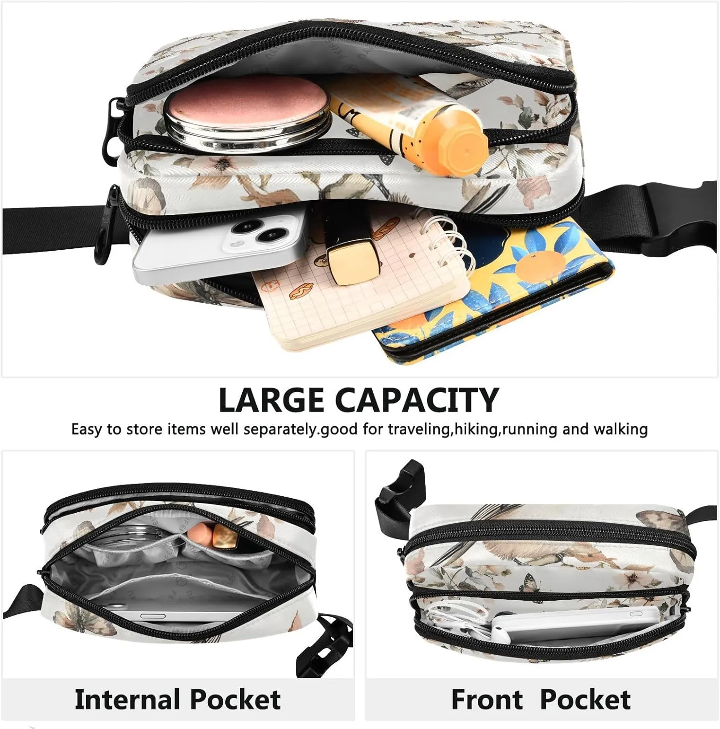 Aesthetic Black - Capped Chickadee Birds Stylish Fanny Pack Waist Bag for Women Men Teens Multipurpose Running Belt Bag Waist Pack with Adjustable Strap for Travel Shopping Running