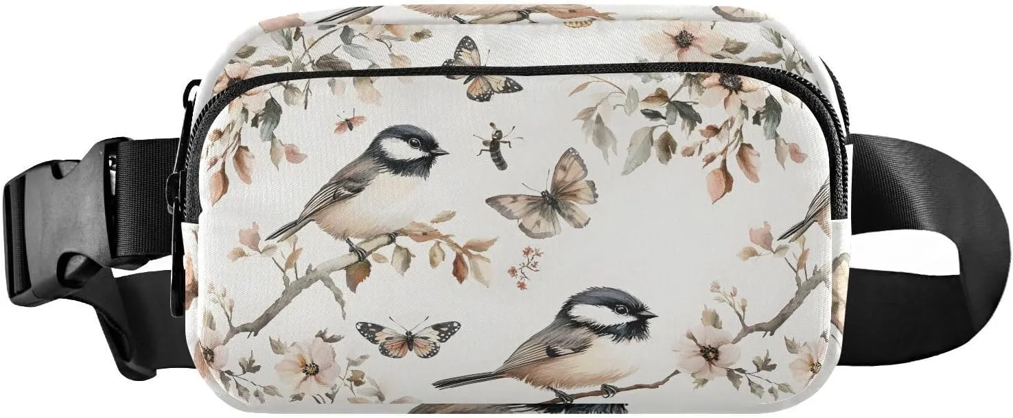 Aesthetic Black - Capped Chickadee Birds Stylish Fanny Pack Waist Bag for Women Men Teens Multipurpose Running Belt Bag Waist Pack with Adjustable Strap for Travel Shopping Running