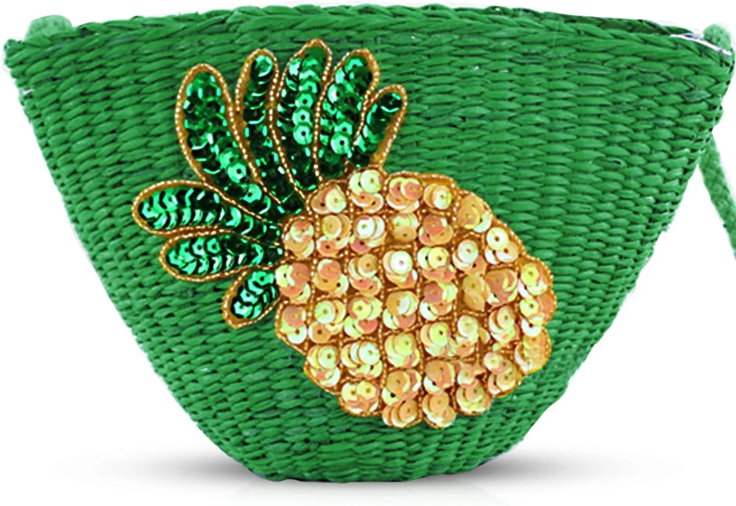 Beach Bag, Crossbody Bags for Women, Straw Handmade Bag, Mini Shoulder Bag, Pineapple Sequin Embroidery, Designer Handbags for Vacation Travel Work(Green)