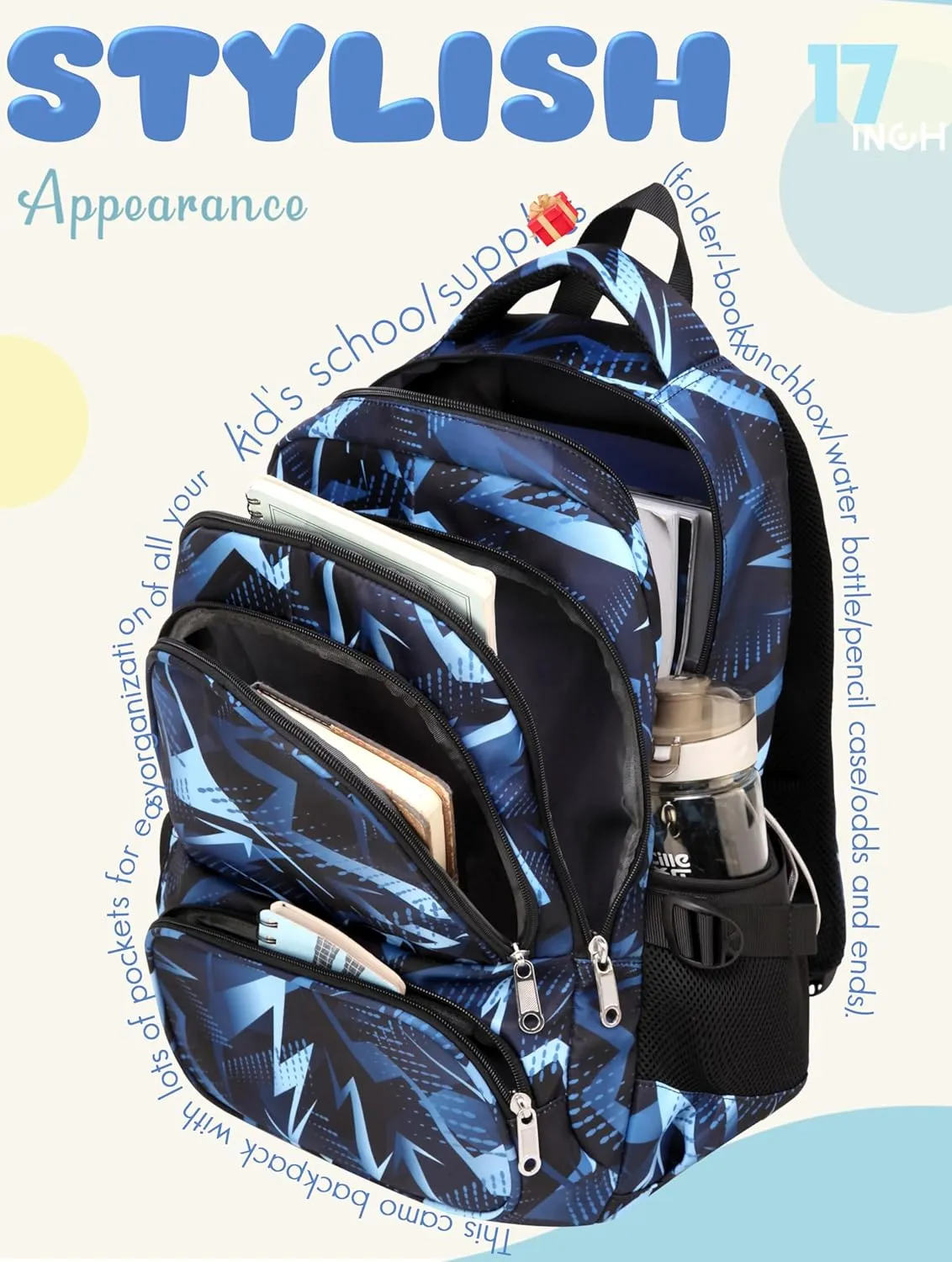 BLUEFAIRY Kids Backpack for Boys Elementary Primary Middle School Bags for Child Bookbags Back to School Gifts with Tablet Sleeve Large Compartment Mochila Para Nios Age 6-10 Aegean Blue