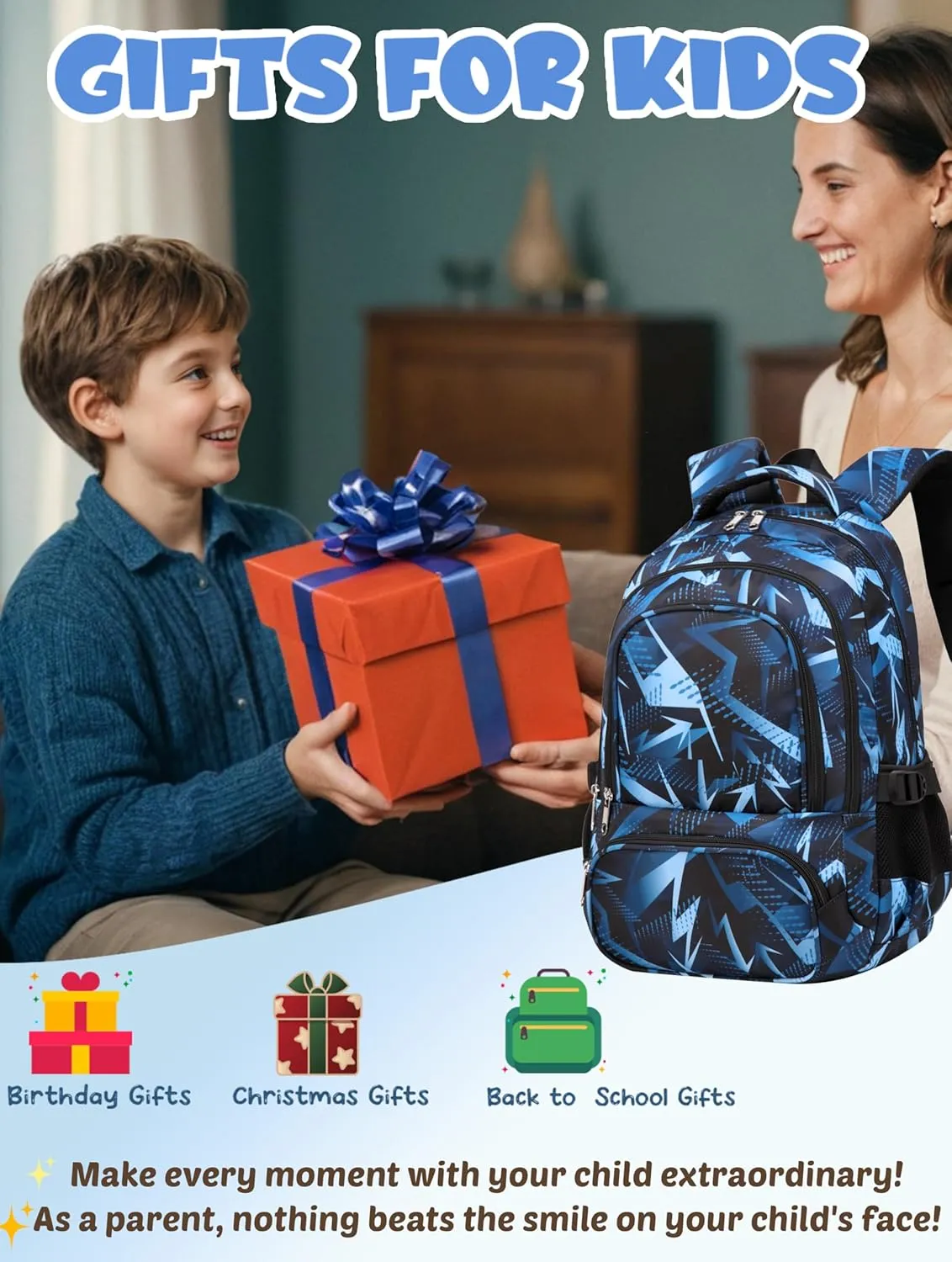 BLUEFAIRY Kids Backpack for Boys Elementary Primary Middle School Bags for Child Bookbags Back to School Gifts with Tablet Sleeve Large Compartment Mochila Para Nios Age 6-10 Aegean Blue