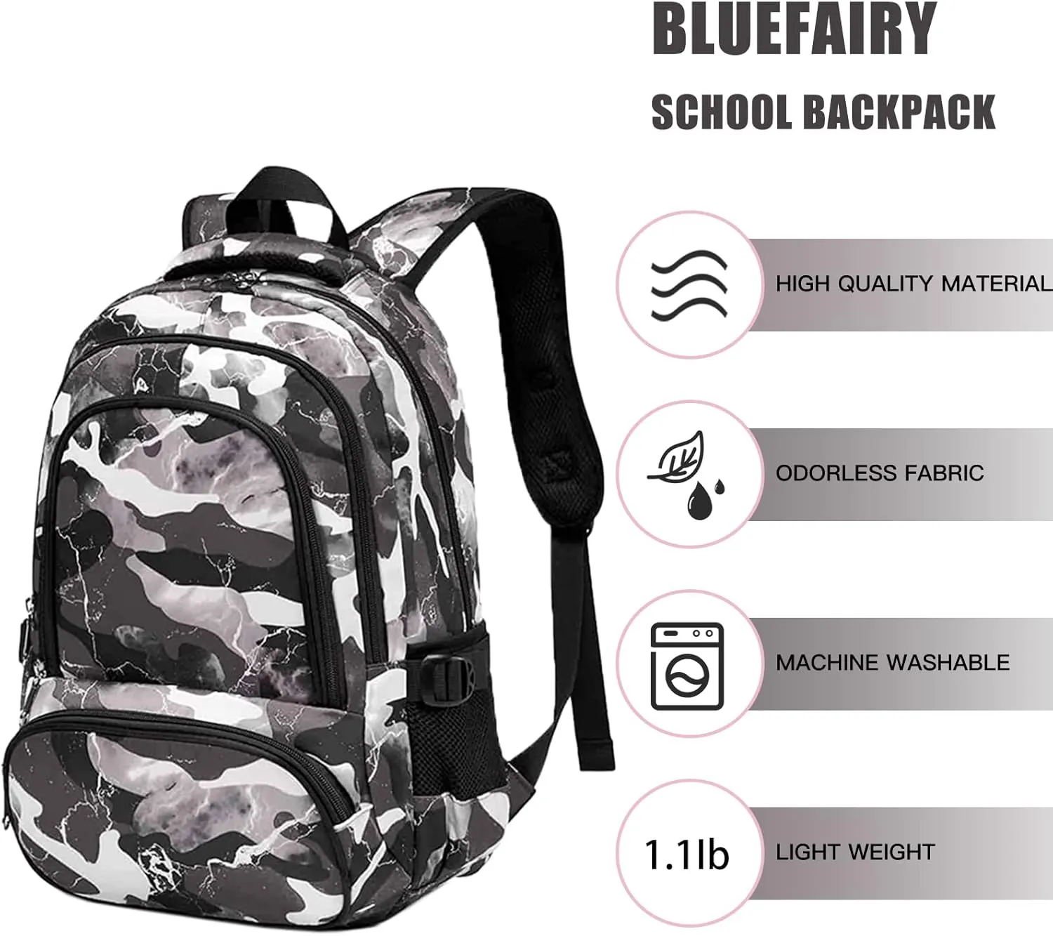 BLUEFAIRY Kids Backpack for Boys Elementary School Bags Primary Middle School Bookbags for Teens Back to School Gifts for Childs Mochila Escolares para Nios 17 Inch Aged 6-8 Camo Grey