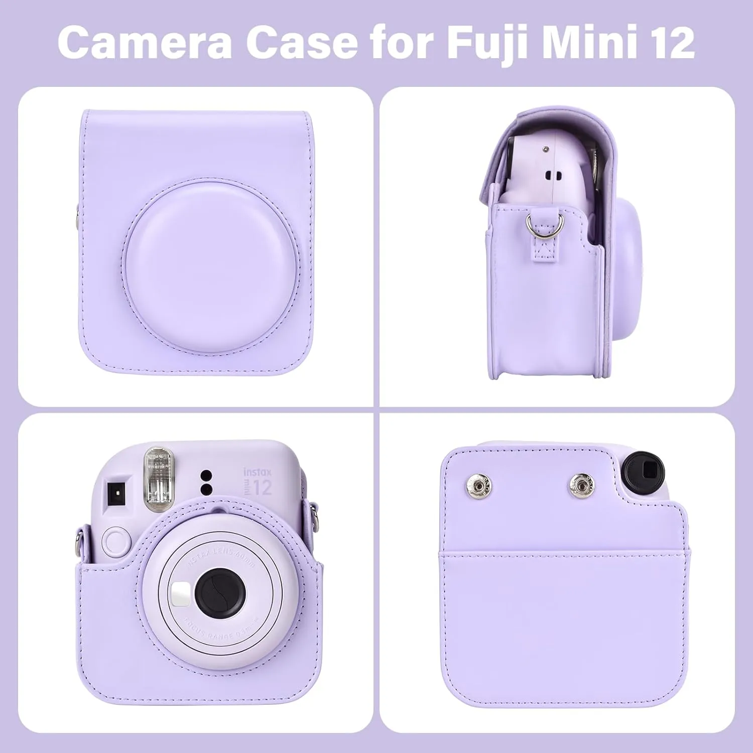 Camera Protective Case and Album Compatible with Fujifilm Instax Mini 12 - Polaroid Instax 12 Mini Carry Bag with Shoulder Strap and Photo Album - Lilac Purple