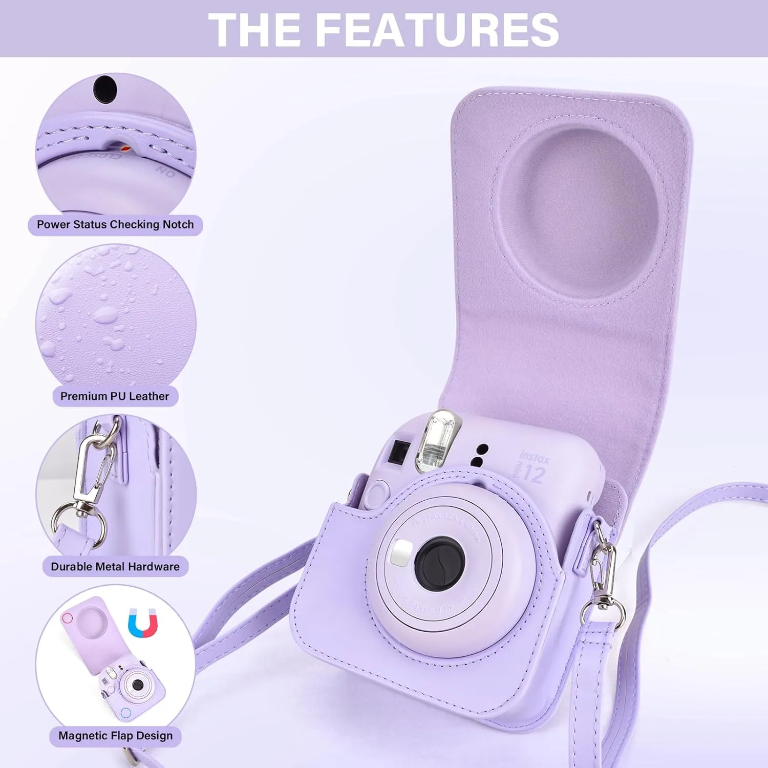Camera Protective Case and Album Compatible with Fujifilm Instax Mini 12 - Polaroid Instax 12 Mini Carry Bag with Shoulder Strap and Photo Album - Lilac Purple