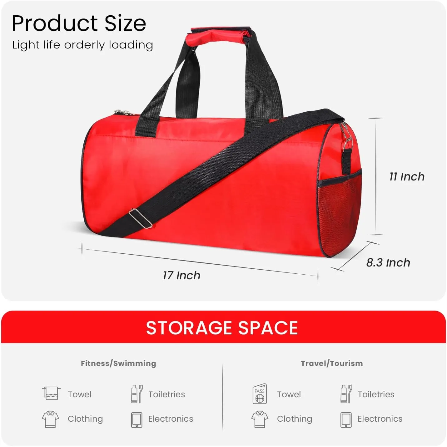 C&F BOGMOST Small Gym Bag for Travel & Duffel - 17 Inch Lightweight Carry On Bag for Men & Women, Mini Duffel Bag,Perfect for Sports, Weekend Trips, and Overnight Stays, Red