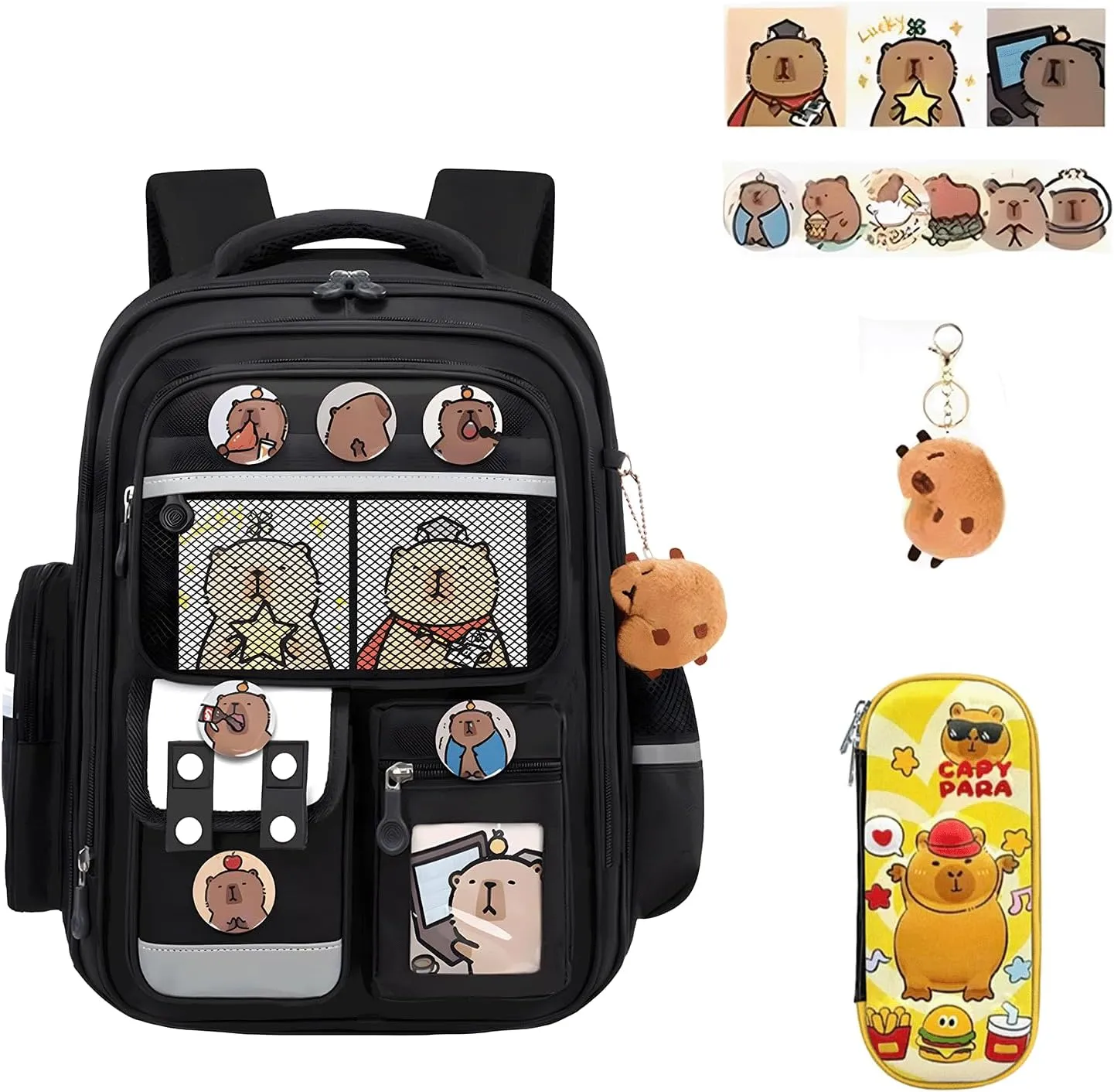 Capybara Backpack Mochila Capybara Cute Kawaii Kapibara Daypack Cartoon Laptop Travel Utility Funny Going Out Casual Bag(Black,Small)
