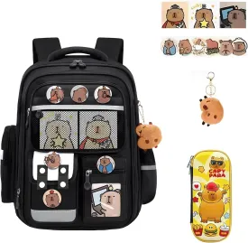 Capybara Backpack Mochila Capybara Cute Kawaii Kapibara Daypack Cartoon Laptop Travel Utility Funny Going Out Casual Bag(Black,Small)