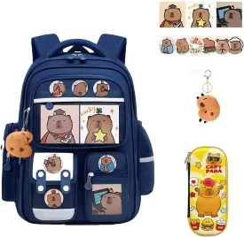 Capybara Backpack Mochila Capybara Cute Kawaii Kapibara Daypack Cartoon Laptop Travel Utility Funny Going Out Casual Bag(Blue,Small)
