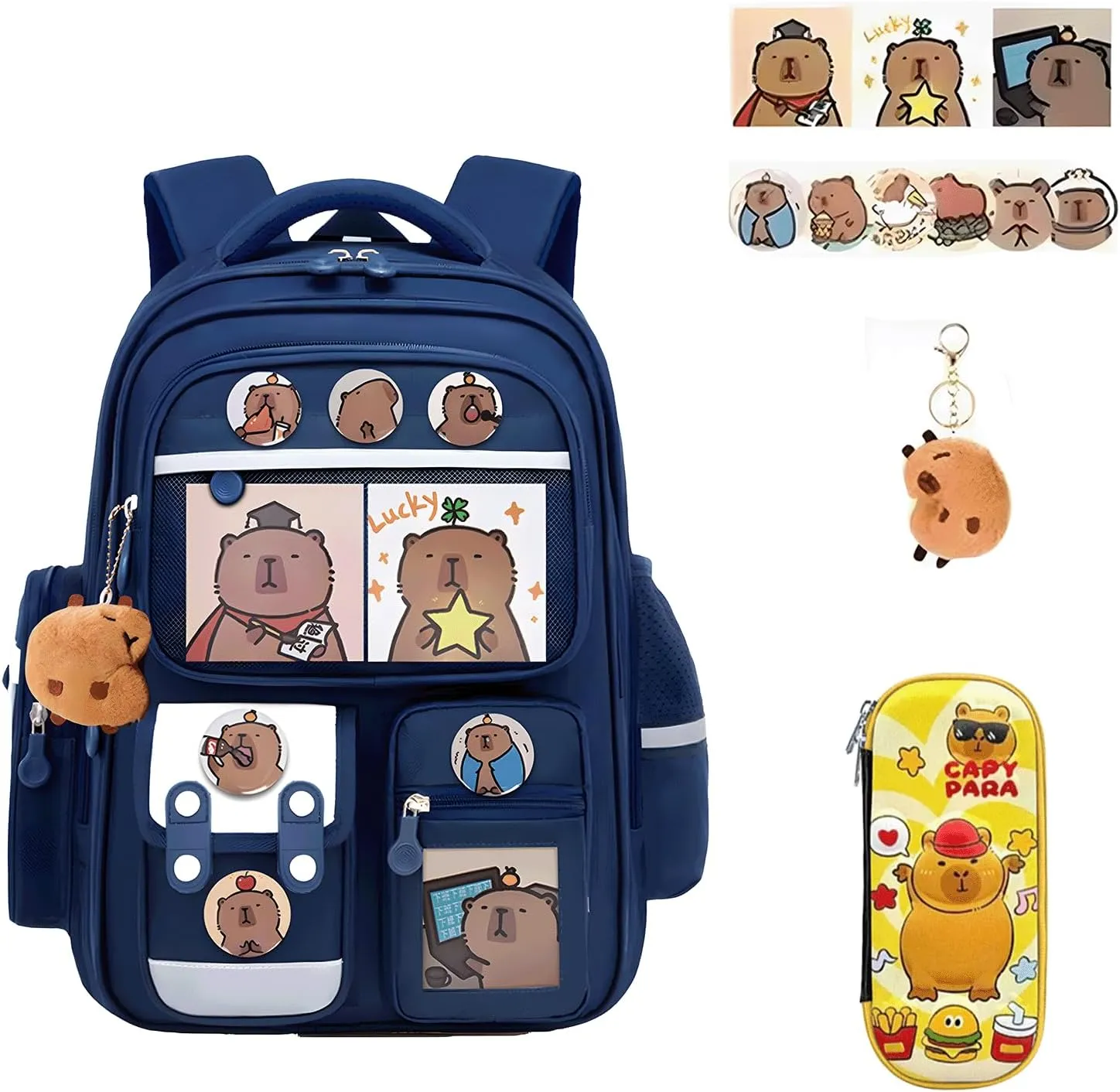 Capybara Backpack Mochila Capybara Cute Kawaii Kapibara Daypack Cartoon Laptop Travel Utility Funny Going Out Casual Bag(Blue,Small)