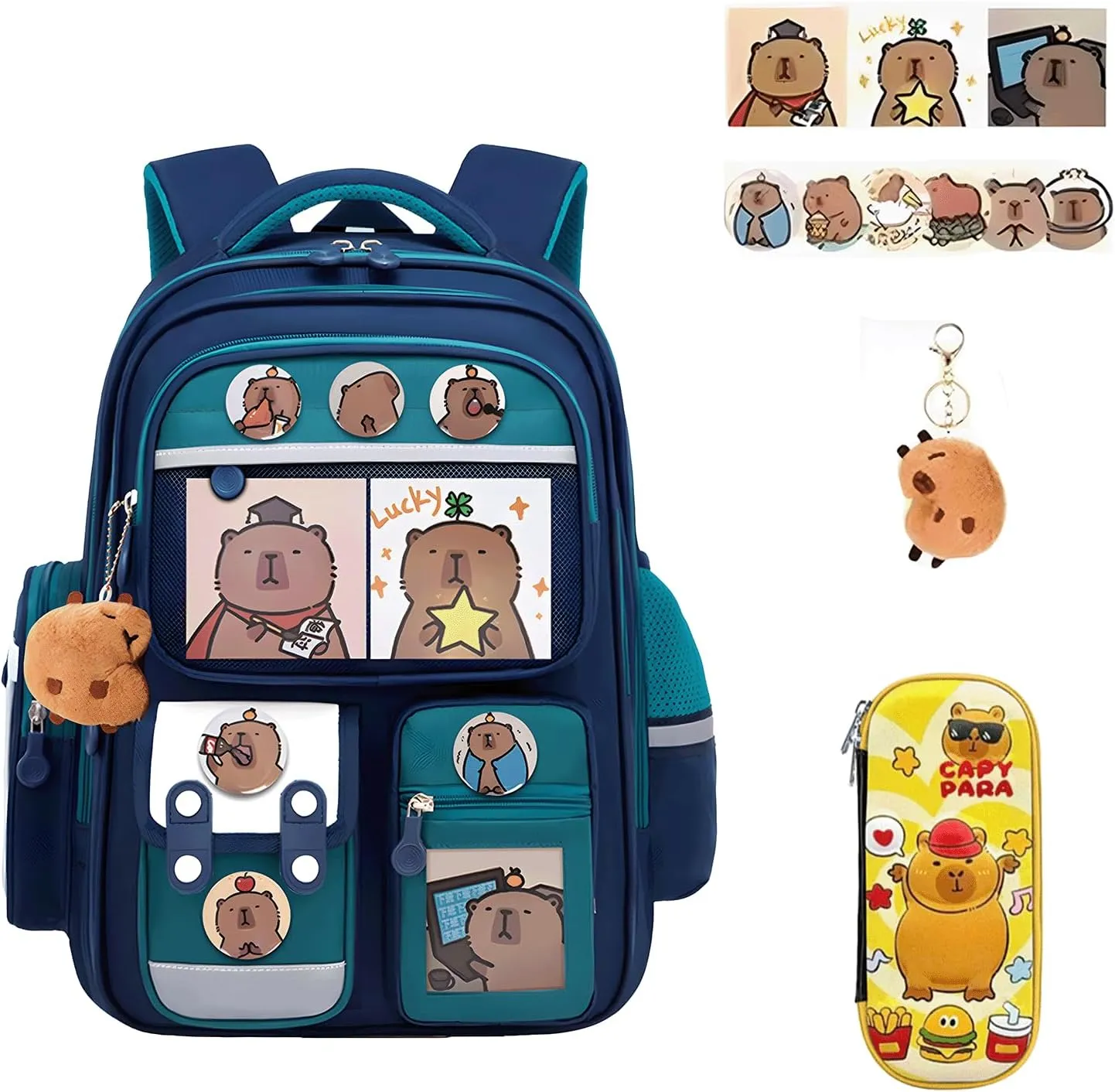 Capybara Backpack Mochila Capybara Cute Kawaii Kapibara Daypack Cartoon Laptop Travel Utility Funny Going Out Casual Bag(Green,Small)