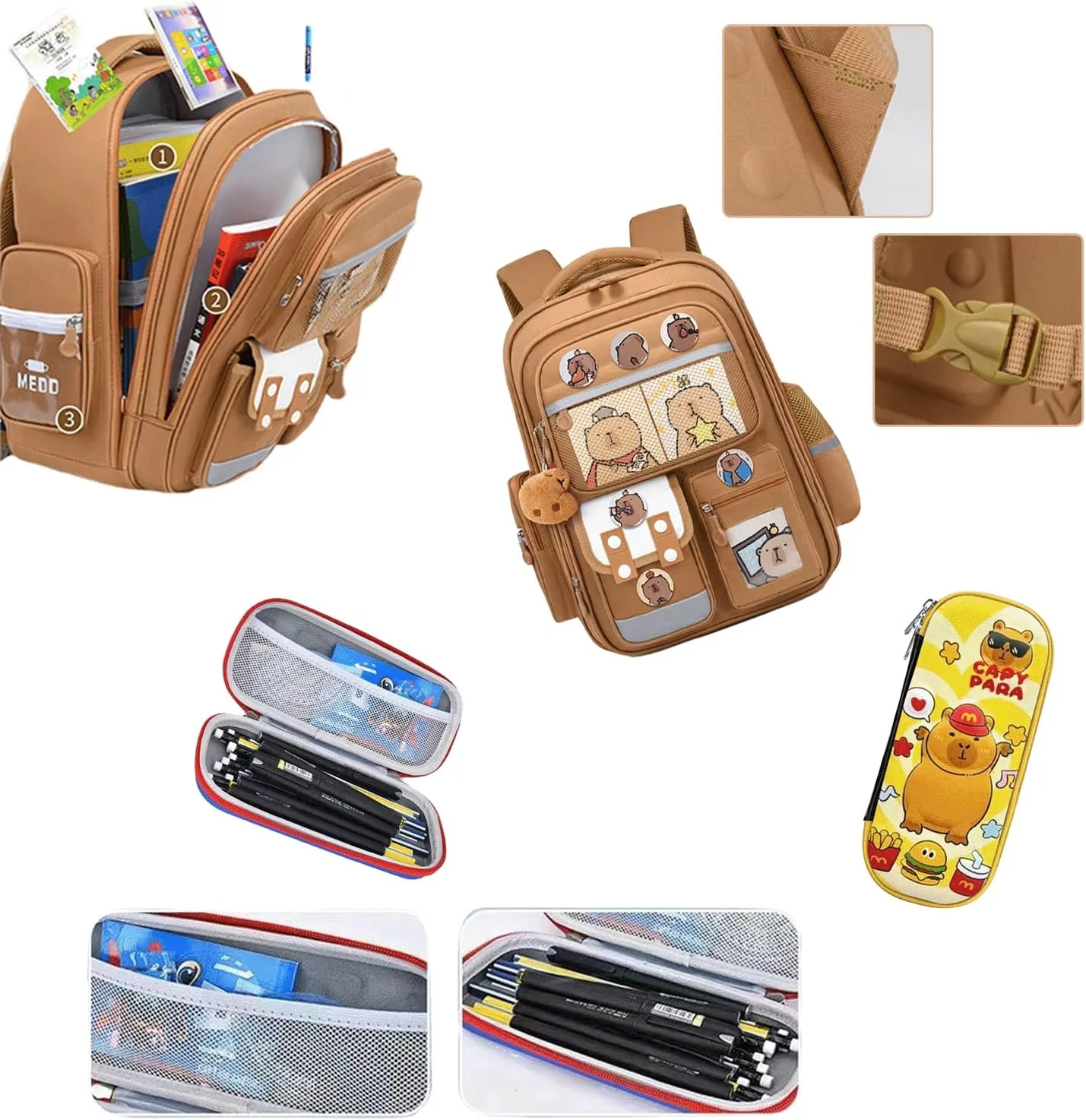 Capybara Backpack Mochila Capybara Cute Kawaii Kapibara Daypack Cartoon Laptop Travel Utility Funny Going Out Casual Bag(Green,Small)