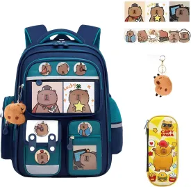 Capybara Backpack Mochila Capybara Cute Kawaii Kapibara Daypack Cartoon Laptop Travel Utility Funny Going Out Casual Bag(Green,Small)