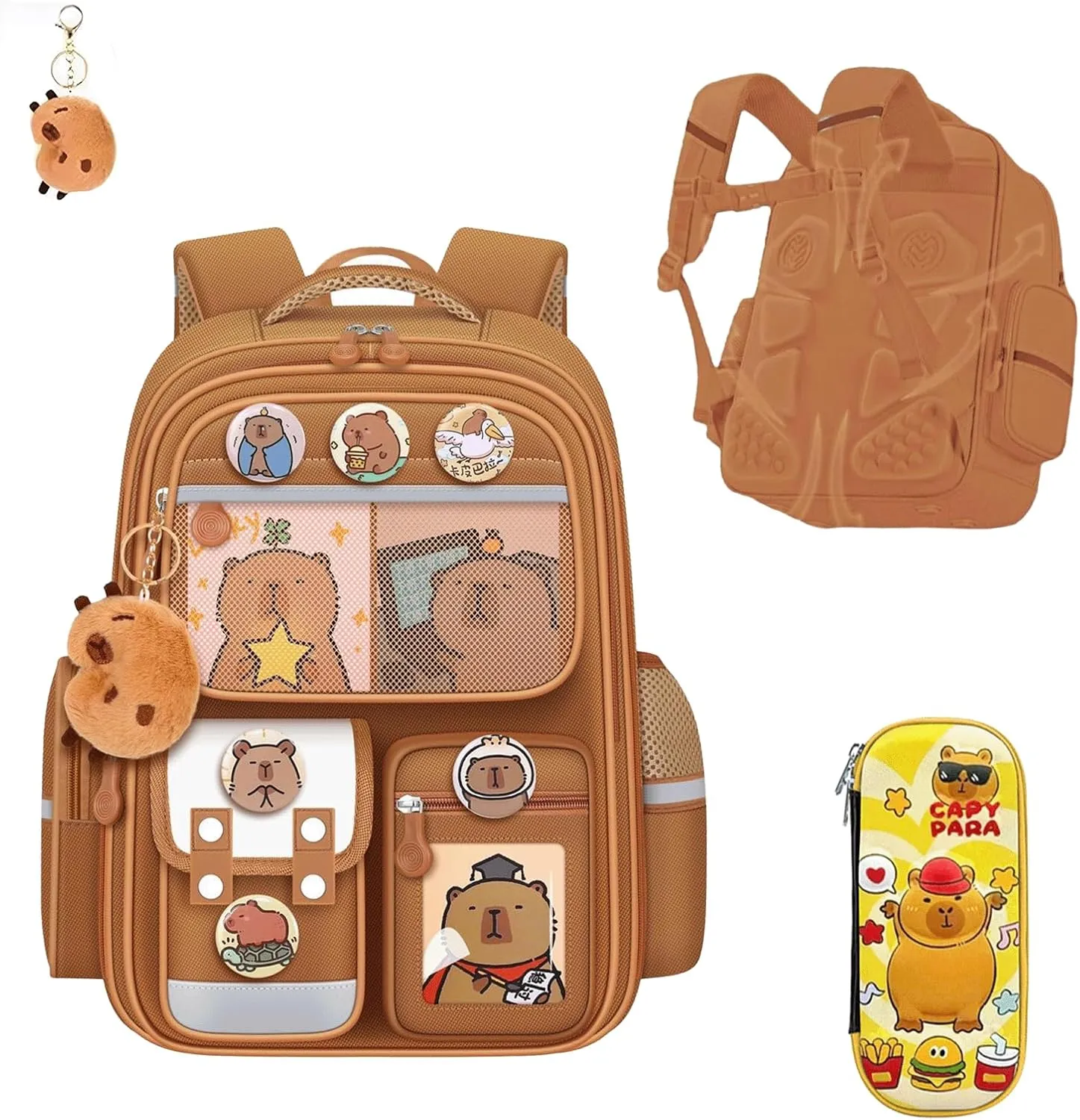 Capybara Backpack Mochila Capybara Cute Kawaii Kapibara Daypack Cartoon Laptop Travel Utility Funny Going Out Casual Bag(Khaki,Small)