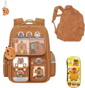 Capybara Backpack Mochila Capybara Cute Kawaii Kapibara Daypack Cartoon Laptop Travel Utility Funny Going Out Casual Bag(Khaki,Small)