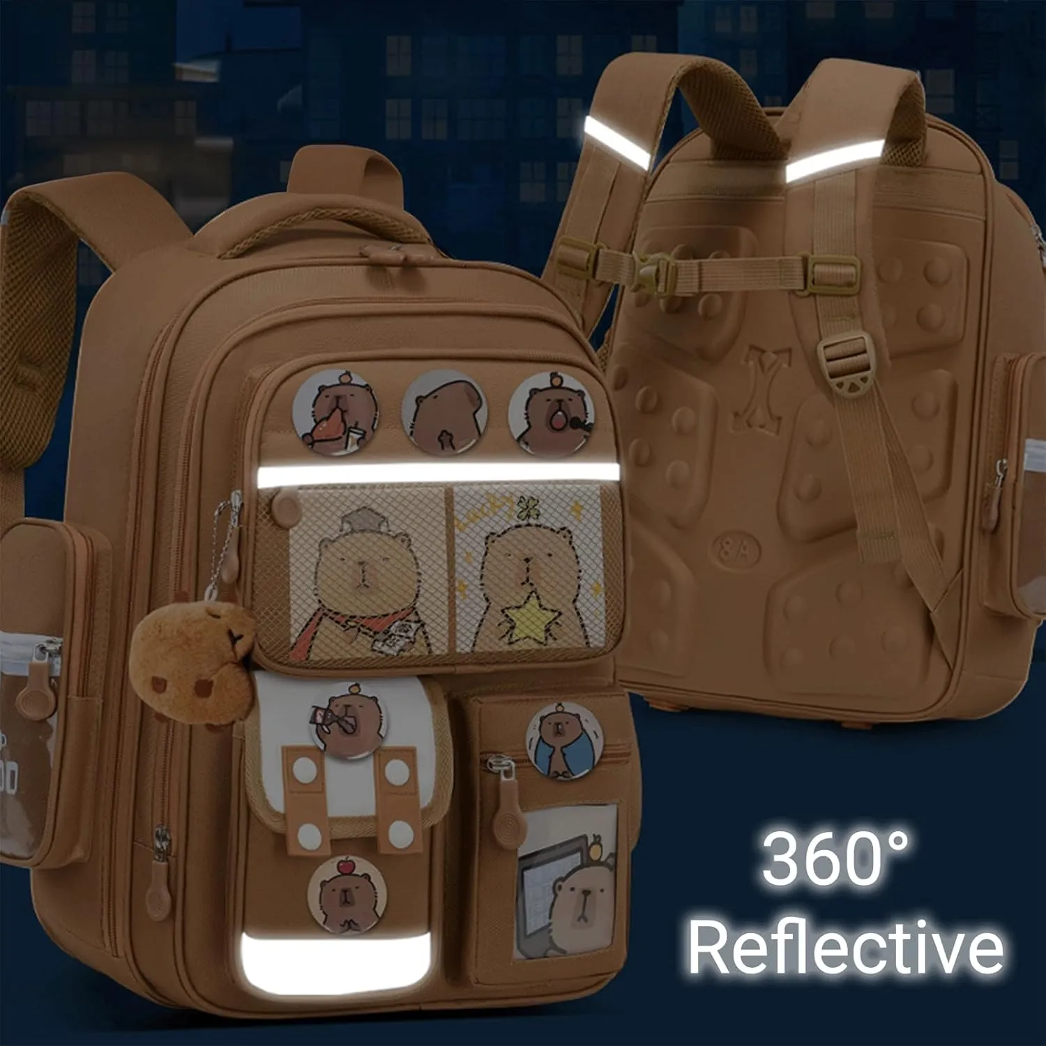 Capybara Backpack Mochila Capybara Cute Kawaii Kapibara Daypack Cartoon Laptop Travel Utility Funny Going Out Casual Bag(Pink,Small)