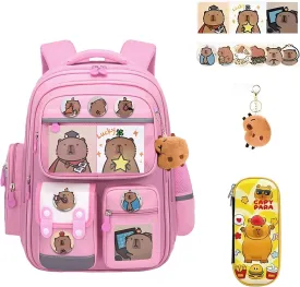 Capybara Backpack Mochila Capybara Cute Kawaii Kapibara Daypack Cartoon Laptop Travel Utility Funny Going Out Casual Bag(Pink,Small)