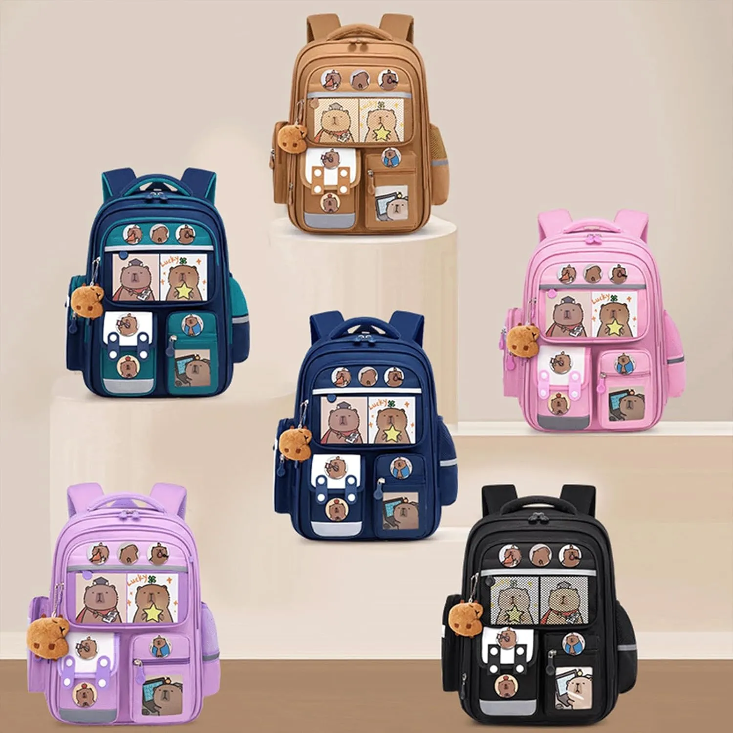Capybara Backpack Mochila Capybara Cute Kawaii Kapibara Daypack Cartoon Laptop Travel Utility Funny Going Out Casual Bag(Purple,Small)
