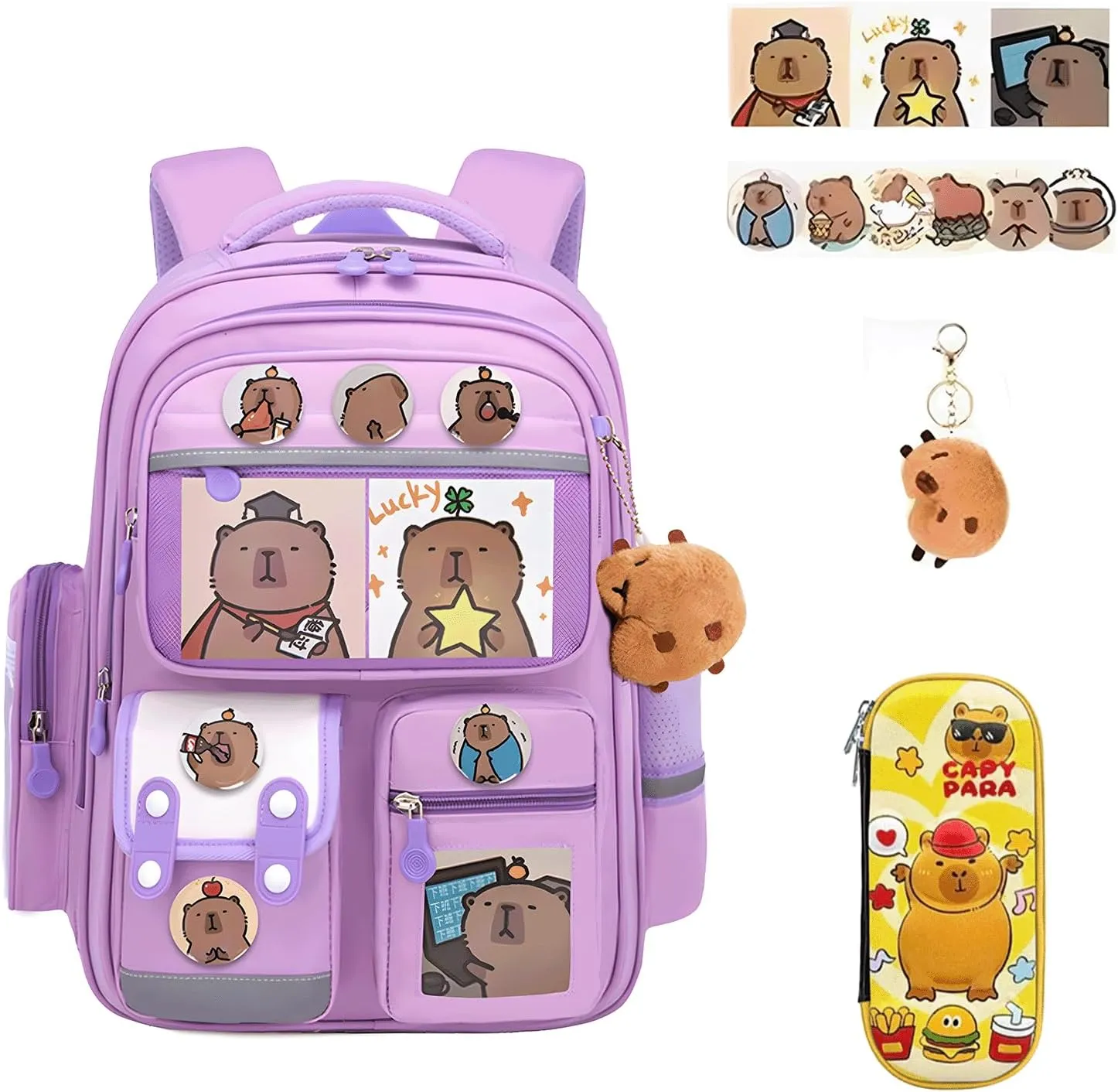 Capybara Backpack Mochila Capybara Cute Kawaii Kapibara Daypack Cartoon Laptop Travel Utility Funny Going Out Casual Bag(Purple,Small)