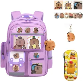Capybara Backpack Mochila Capybara Cute Kawaii Kapibara Daypack Cartoon Laptop Travel Utility Funny Going Out Casual Bag(Purple,Small)