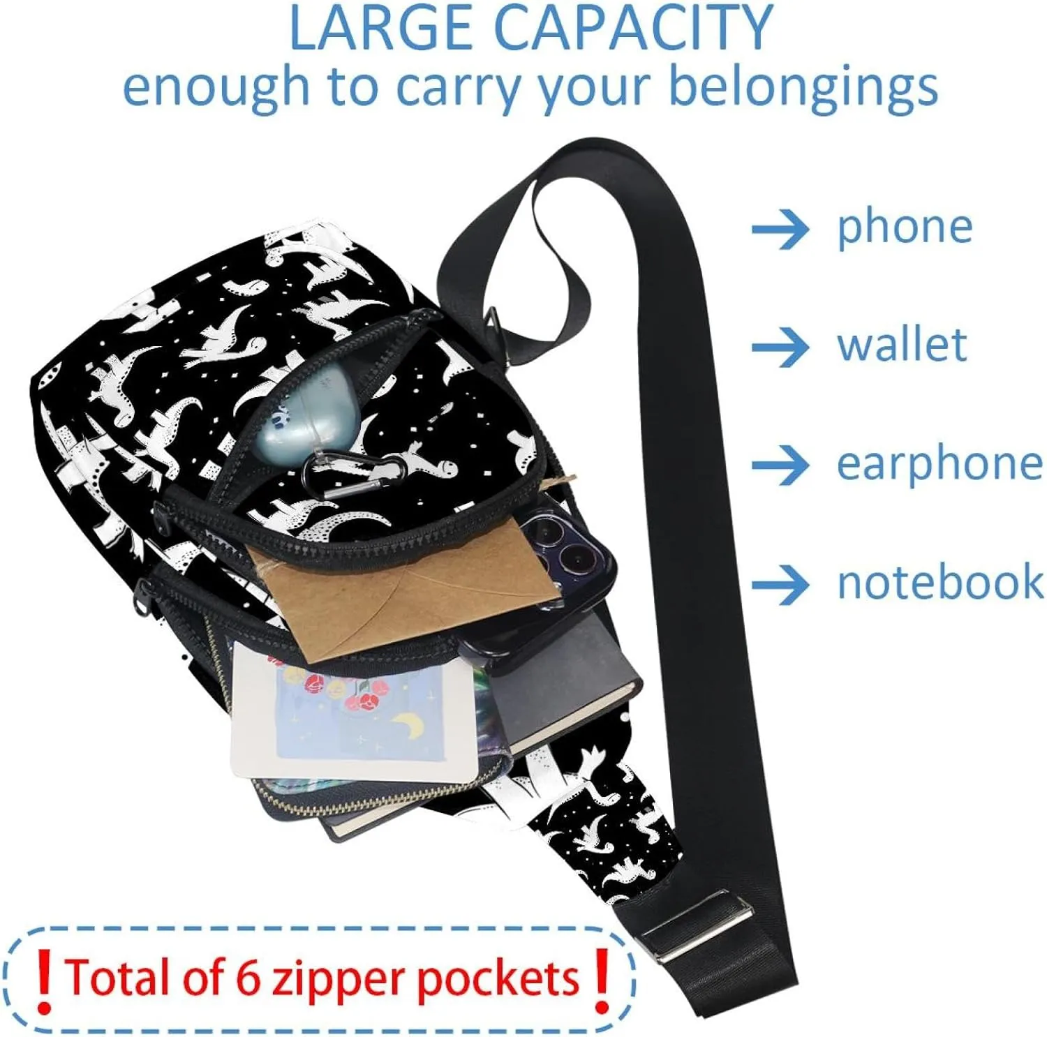 Dinosaur Silhouette (43) Sling Side, Crossbody Backpack