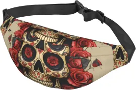Fanny Pack Belt Bag for Women Men Adjustable Waist Pack Bag Red rose sugar skull Crossbody Bags for Travel