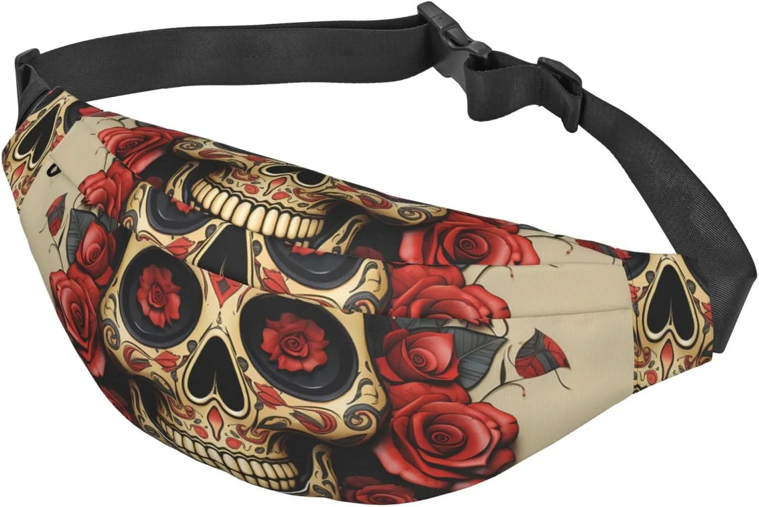 Fanny Pack Belt Bag for Women Men Adjustable Waist Pack Bag Red rose sugar skull Crossbody Bags for Travel