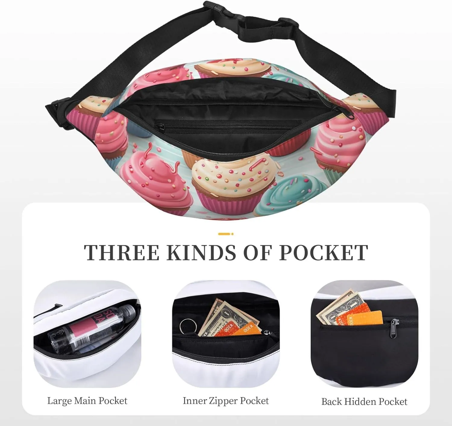 Fanny Pack Belt Bag for Women Men Waterproof Waist Pack Cool Steampunk Gears Waist Bag with Adjustable Strap, Colorful Lollipop Donut, One Size