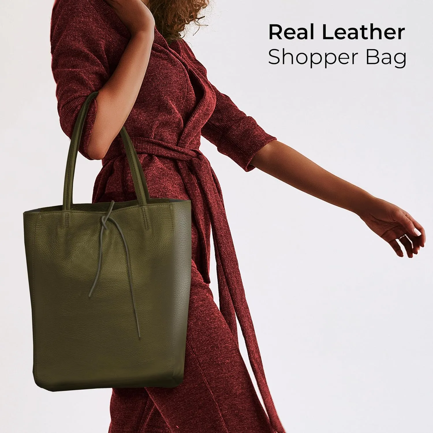 Italian Calf Leather Tote for Women with Zipper, Inner Pocket & Flat Base | Soft Unlined Shopper for Work & Travel