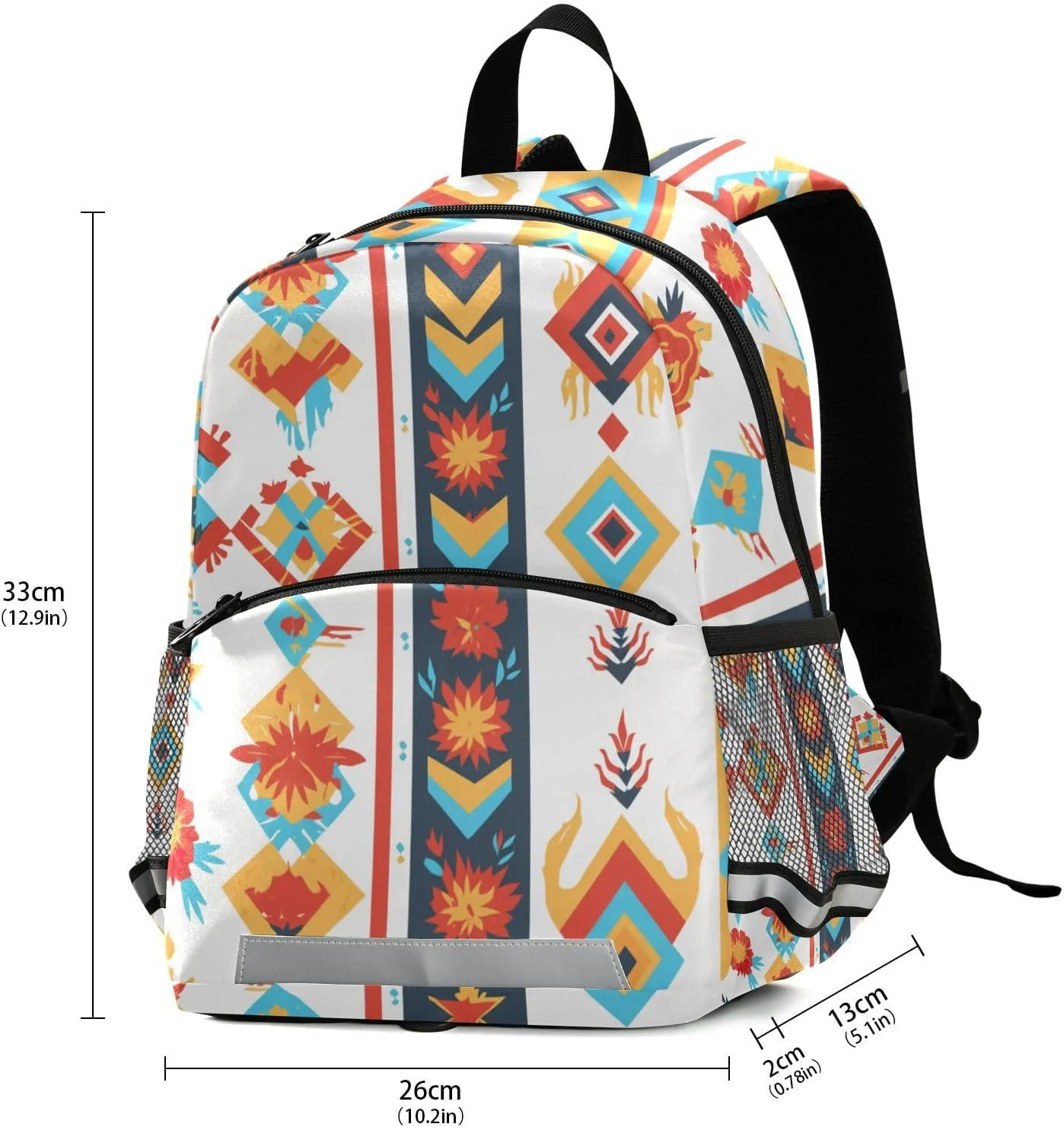KLL Mexican Fabric Pattern Colorful Baby Children Preschool Backpack Multifunctional Mini Bookbag with Reflective Strips