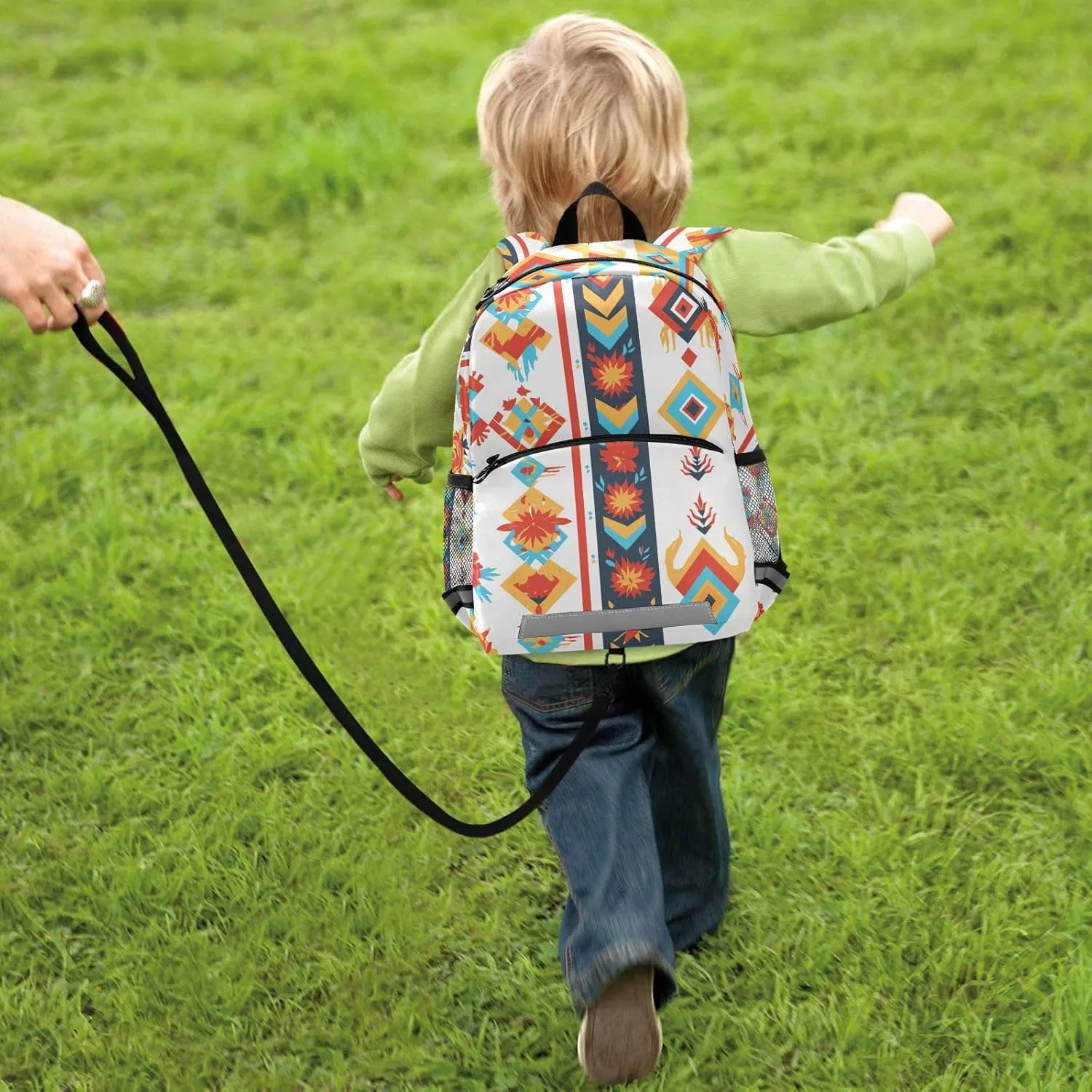 KLL Mexican Fabric Pattern Colorful Baby Children Preschool Backpack Multifunctional Mini Bookbag with Reflective Strips