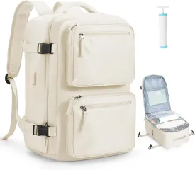 Large Vacuum Backpack for Travel with Hand Pump, Carry on Backpack with Detachable Compression Bag for Women Men, Luggage Backpacks for Flight Approved, mochila de viaje compresion al vacio - Beige