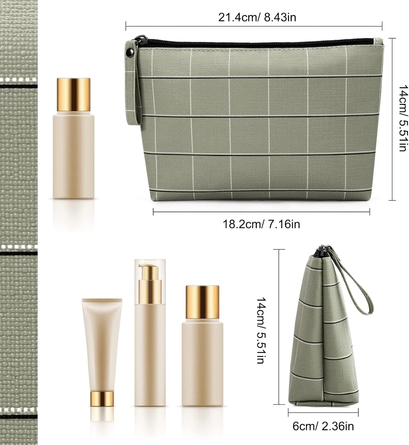 MAANGE Small Makeup Bag for Purse Cosmetic Bags for Women Pu Leather Makeup Pouch Travel Makeup Bag with Handle Make Up Bag for Travelling(Green)
