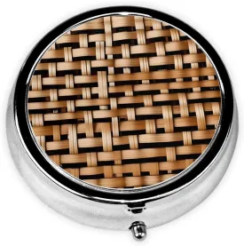 Metal Pill Box 2.0x2.0x0.7 in Mini Travel Medicine Pill Organizer Box for Purse Pocket Wicker Woven Grid Printing