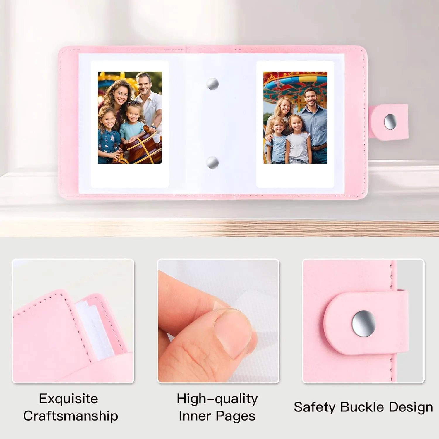 Mini Photo Album for Fujifilm Instax Mini Camera, Polaroid Camera, 52 Pockets Photo Book for 2x3 inch Films, Small Albums for Fujifilm Instax Mini 12 11 9 40 99 90 8 7 Evo LiPlay Instant Camera, Pink