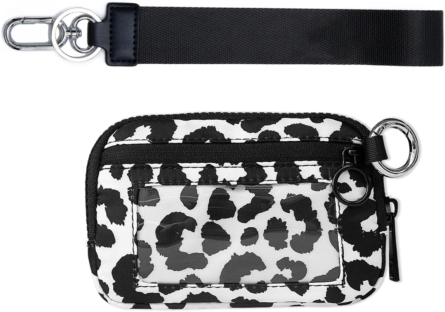 Mini Zip Around Wristlet Keychain Wallet for Women Wristlet Portable Wallet Coin Purse Mini Women Coin Pocket (Black &White Leopard)