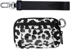 Mini Zip Around Wristlet Keychain Wallet for Women Wristlet Portable Wallet Coin Purse Mini Women Coin Pocket (Black &White Leopard)