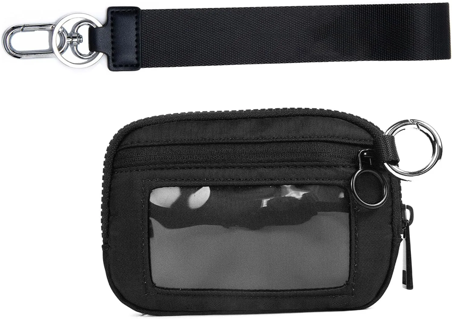 Mini Zip Around Wristlet Keychain Wallet for Women Wristlet Portable Wallet Coin Purse Mini Women Coin Pocket (BLACK)