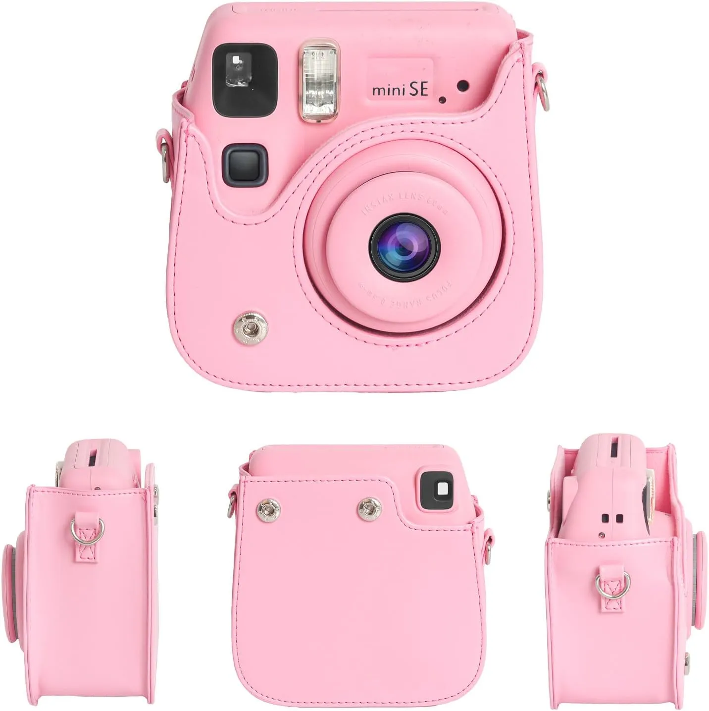 MOSISO Camera Protective Case Compatible with Instax Mini SE, PU Leather Instant Camera Carrying Storage Bag with Adjustable Shoulder Strap&Pocket for Instax Mini SE Film, Pink
