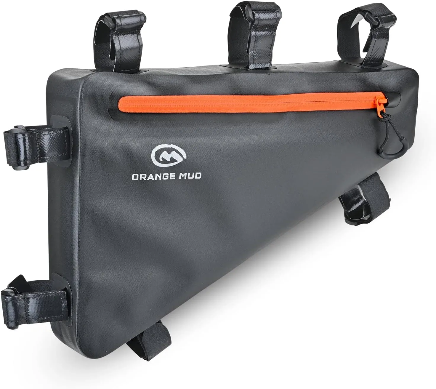 Orange Mud Waterproof Bike Frame Bag  Welded TPU Triangle Bag for Front or Rear Frame Mounting  Durable YKK Zippers, Secure Storage for Gear, Snacks, Tools, Phone  Black, 14"x9.5"
