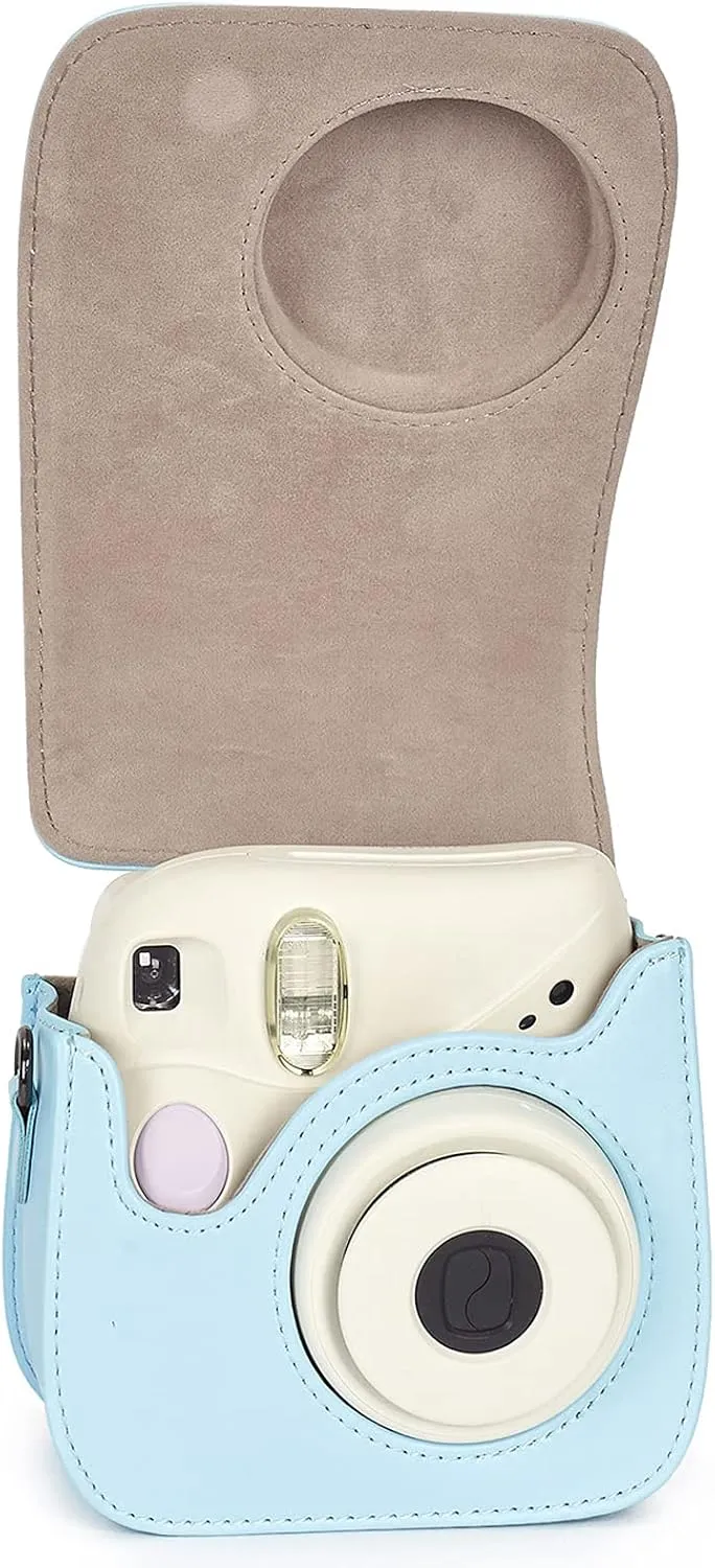 Phetium Protective Case Compatible with Instax Mini 7  7s 7c Instant Film Camera, Premium Vegan Leather Bag Cover with Removable Strap(Sky Blue)