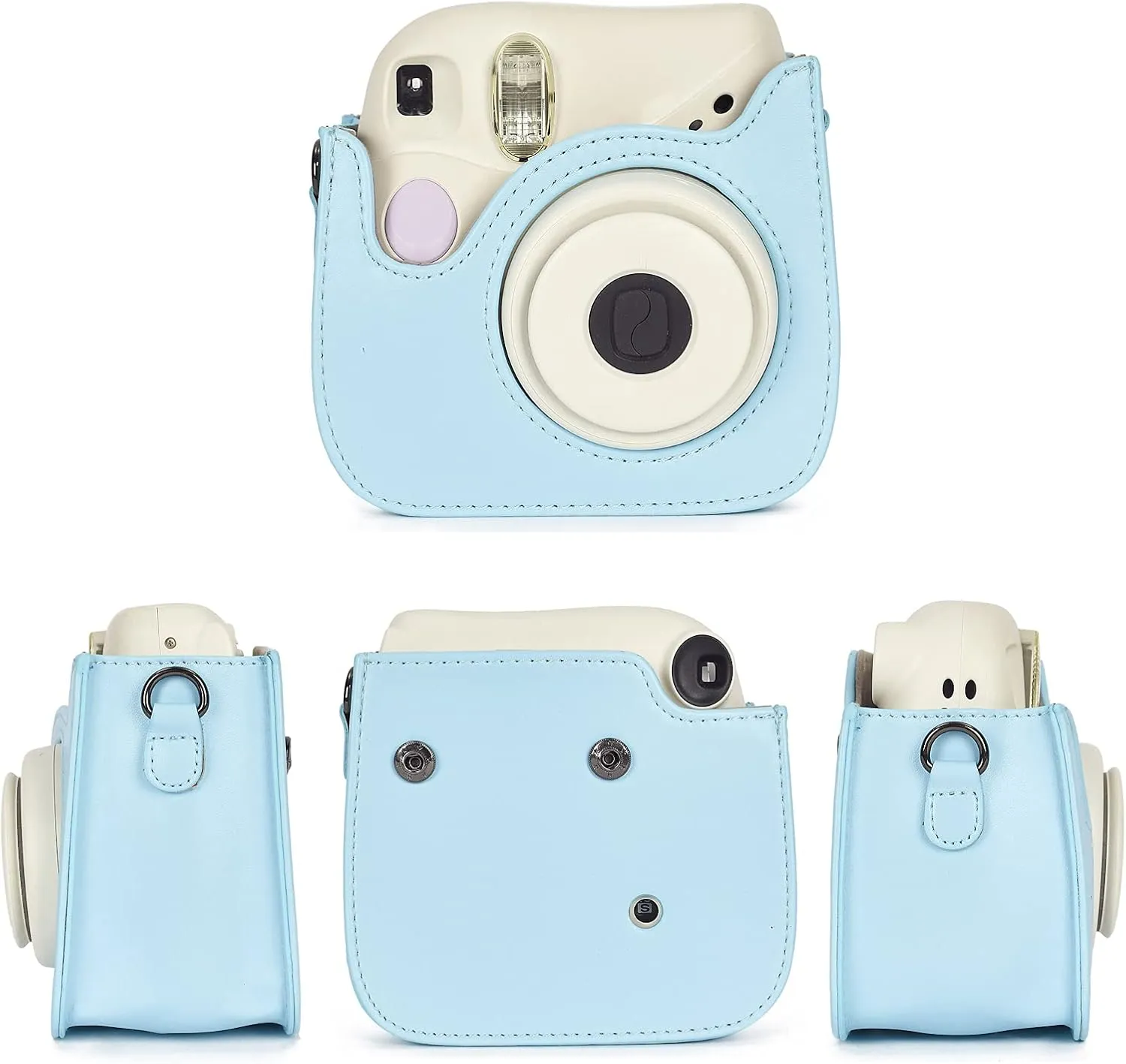 Phetium Protective Case Compatible with Instax Mini 7  7s 7c Instant Film Camera, Premium Vegan Leather Bag Cover with Removable Strap(Sky Blue)
