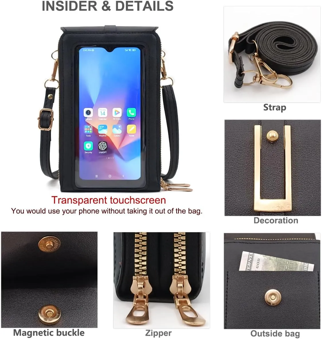 PORT&LOTUS Small Cell Cross Body Purses for Women Mini Shoulder Handbags Zipper Crossbody Bags