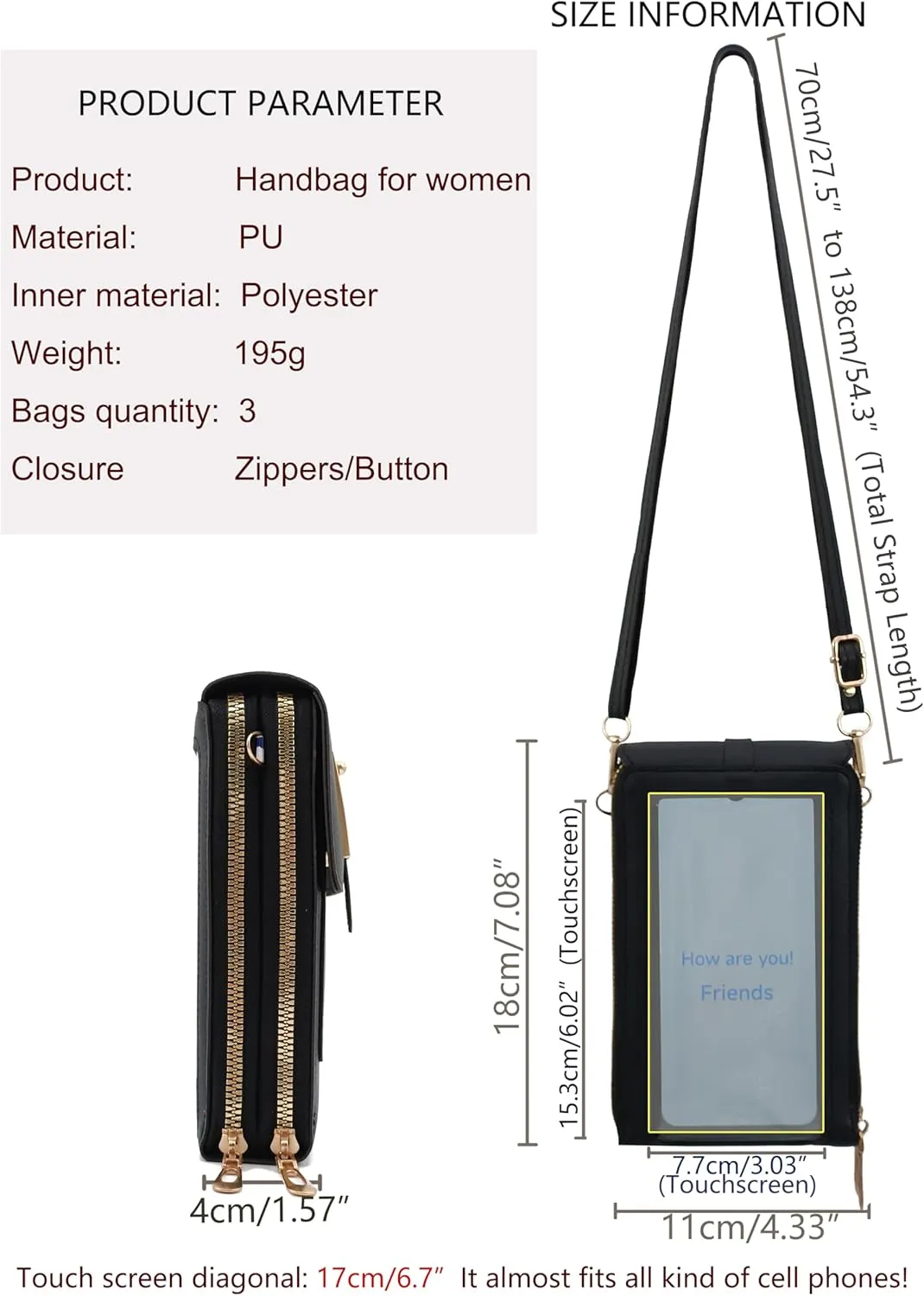 PORT&LOTUS Small Cell Cross Body Purses for Women Mini Shoulder Handbags Zipper Crossbody Bags