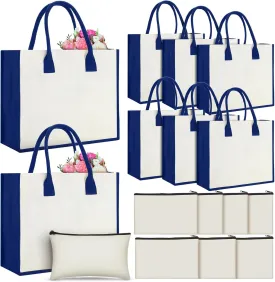 Reginary 16 Pcs Blank Canvas Tote and Makeup Bags Initial DIY Beach Totes Reusable Grocery Bags for Bridesmaid Wedding Summer
