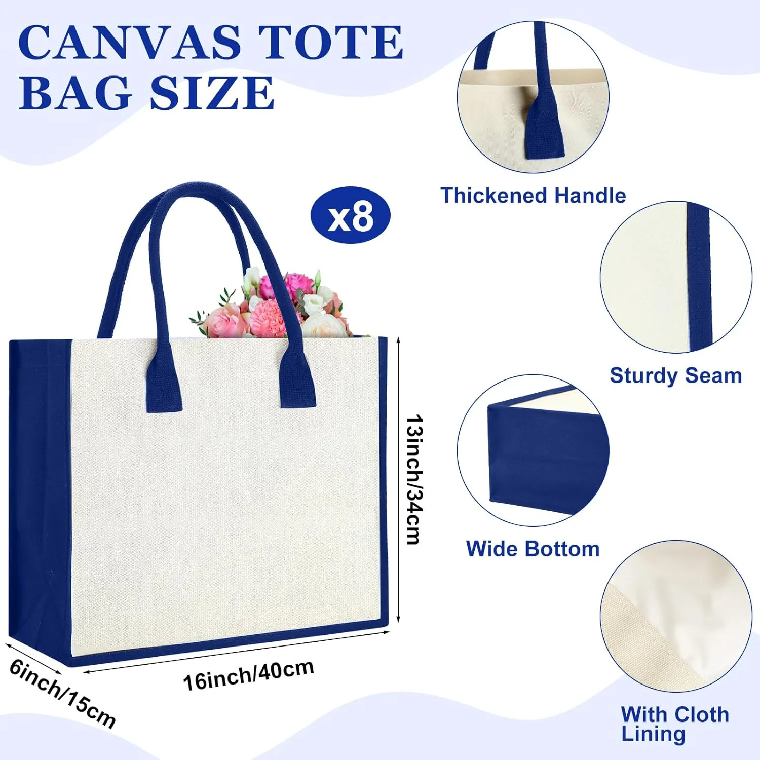 Reginary 16 Pcs Blank Canvas Tote and Makeup Bags Initial DIY Beach Totes Reusable Grocery Bags for Bridesmaid Wedding Summer