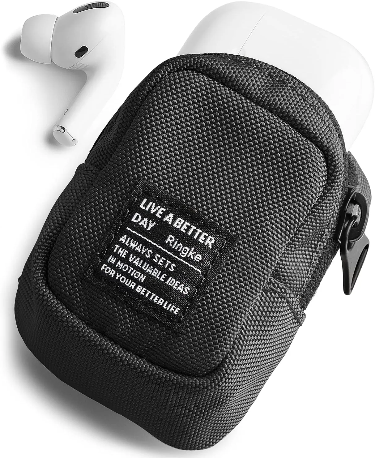 Ringke Mini Pouch Block, Small Bag for Universal Wireless Ear Buds, Durable Waterproof Keychain Accessories Compatible with AirPods Pro 2nd Generation and AirPods 4 Case