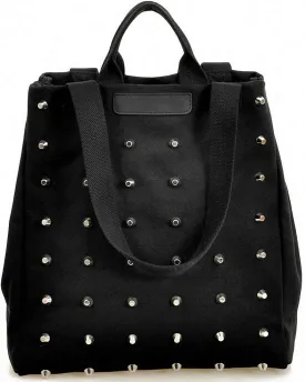 Rivet Handbags Cool Women Canvas Solid Shoulder Bags Tote Shopping Bags Black