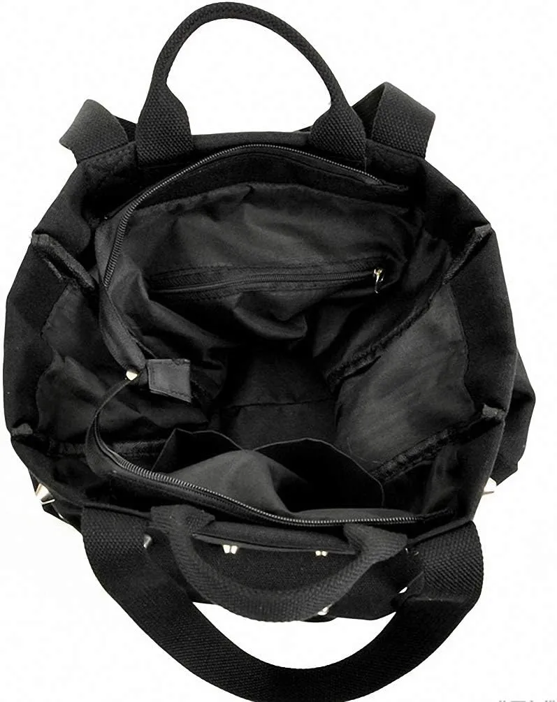 Rivet Handbags Cool Women Canvas Solid Shoulder Bags Tote Shopping Bags Black
