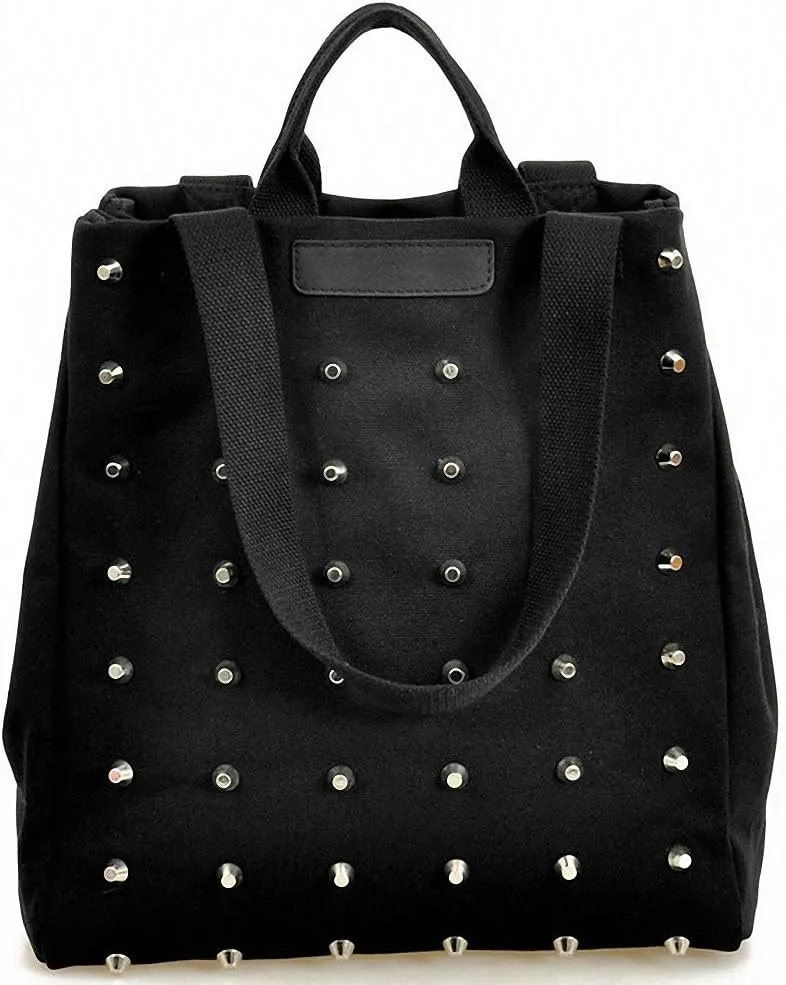 Rivet Handbags Cool Women Canvas Solid Shoulder Bags Tote Shopping Bags Black